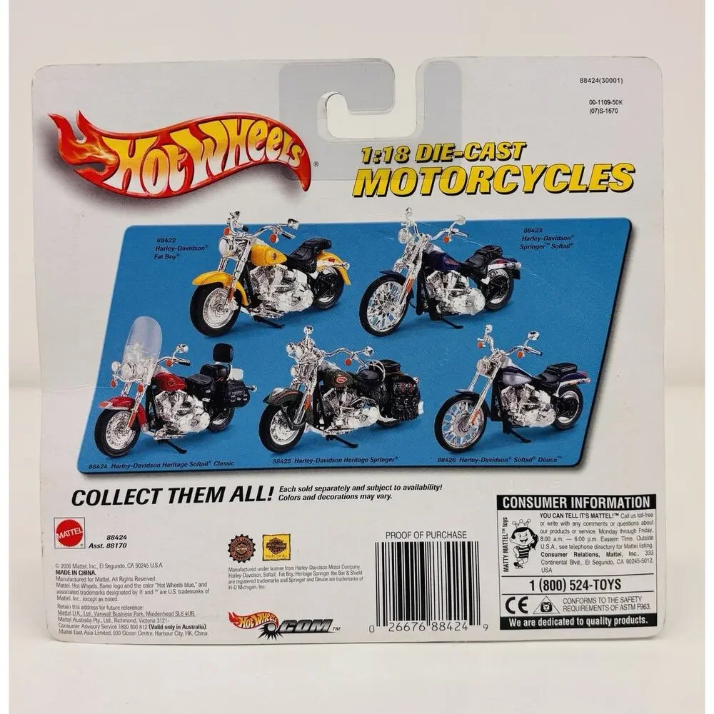 Hot Wheels 1:18 Harley Davidson Heritage Softail Classic Diecast Motorcycle New